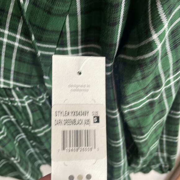 Three Dots Mason Plaid Long Sleeve Blouse Dark Green - Picture 12 of 16